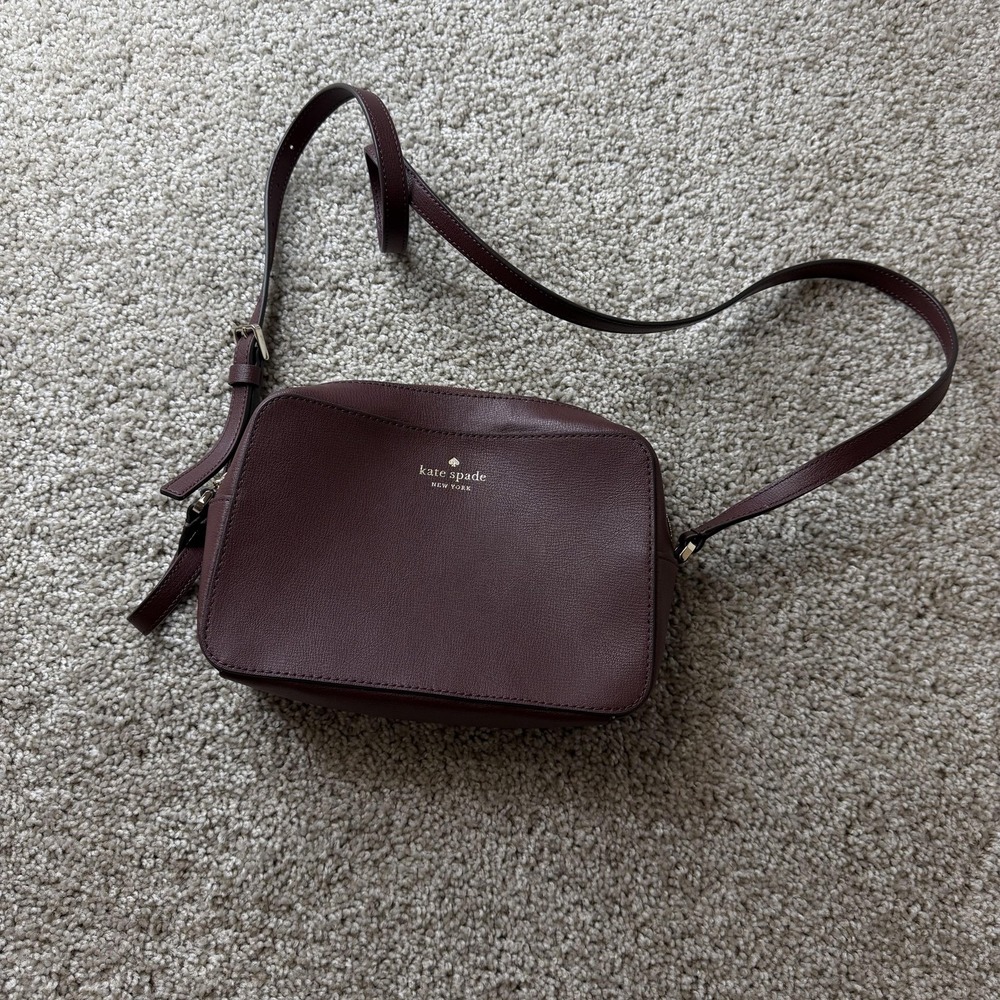 Kate Spade Crossbody Bag Womens Small Burgundy Leather Zip Shoulder Purse